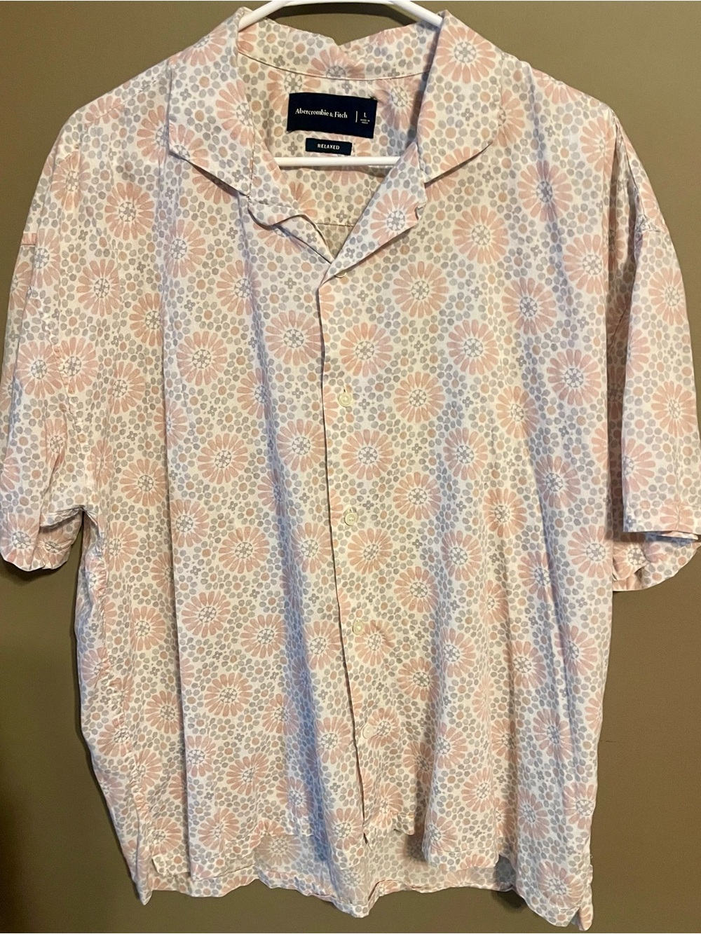 Abercrombie & Fitch Men’s Short Sleeve Floral Camp Shirt - Light Pink & Cream